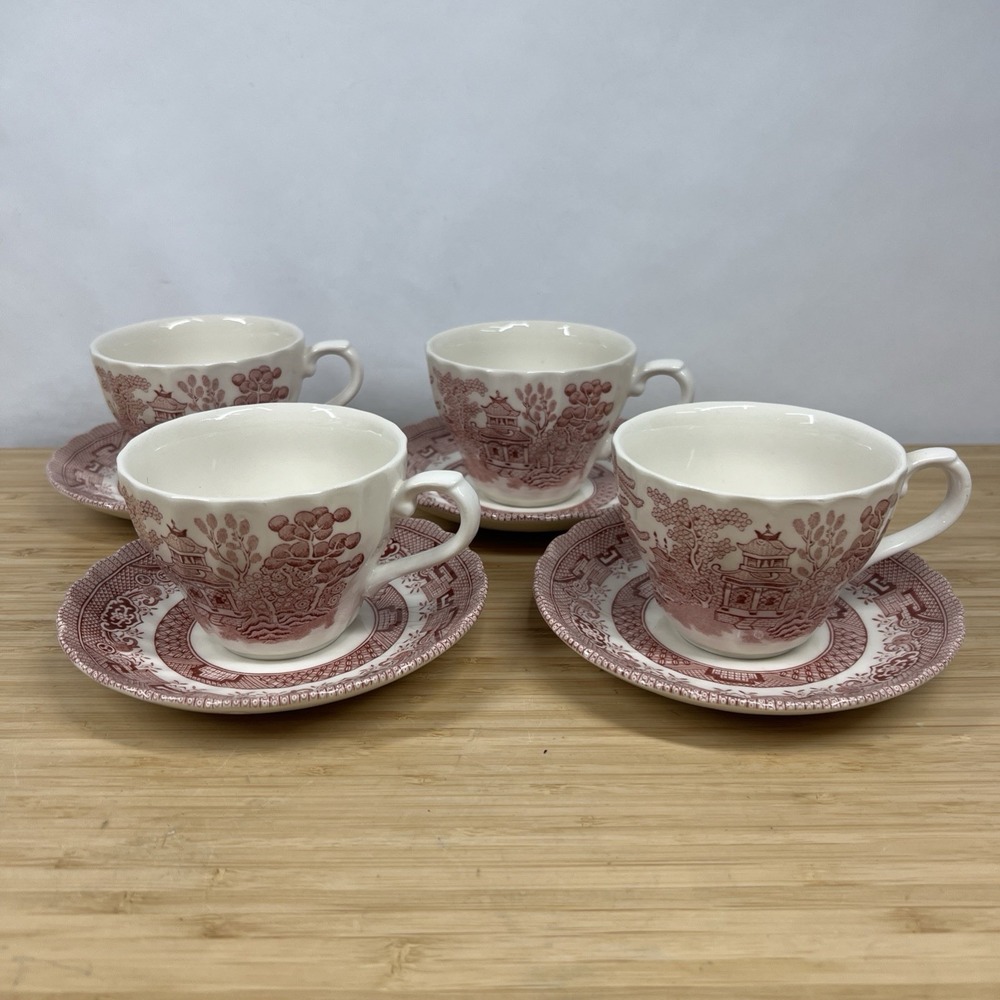 Royal Wessex WILLOW ROSA Pink Red Cups & Saucers Set of 4  England